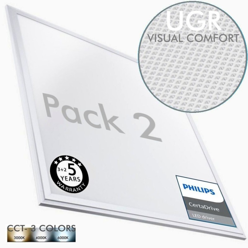 PACK 2 LED Panel 60x60 44W - Philips CertaDrive - UGR19- CRI+92 - CCT
