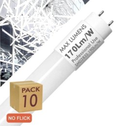 PACK 10 - LED Röhre Glas - 20W PRO - 120cm T8 - 170 Lm/W - PRO MAX LUMENS - 3400Lm - NO FLICK