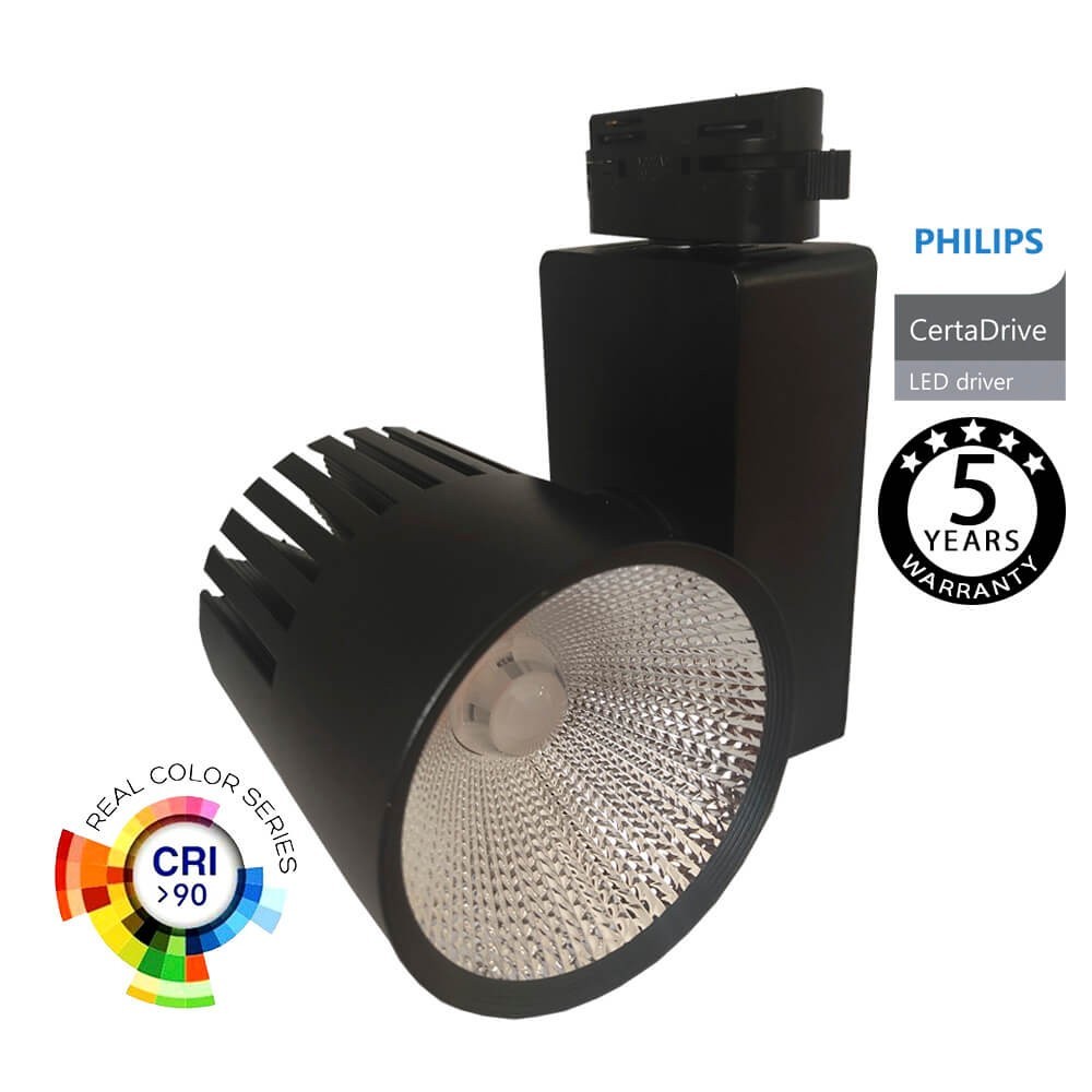 LED Strahler 40W UPPSALA Schwarz BRIDGELUX Chip 1-Phasen Schienensy  Lichtfarbe Warmes Weiß - 3000K